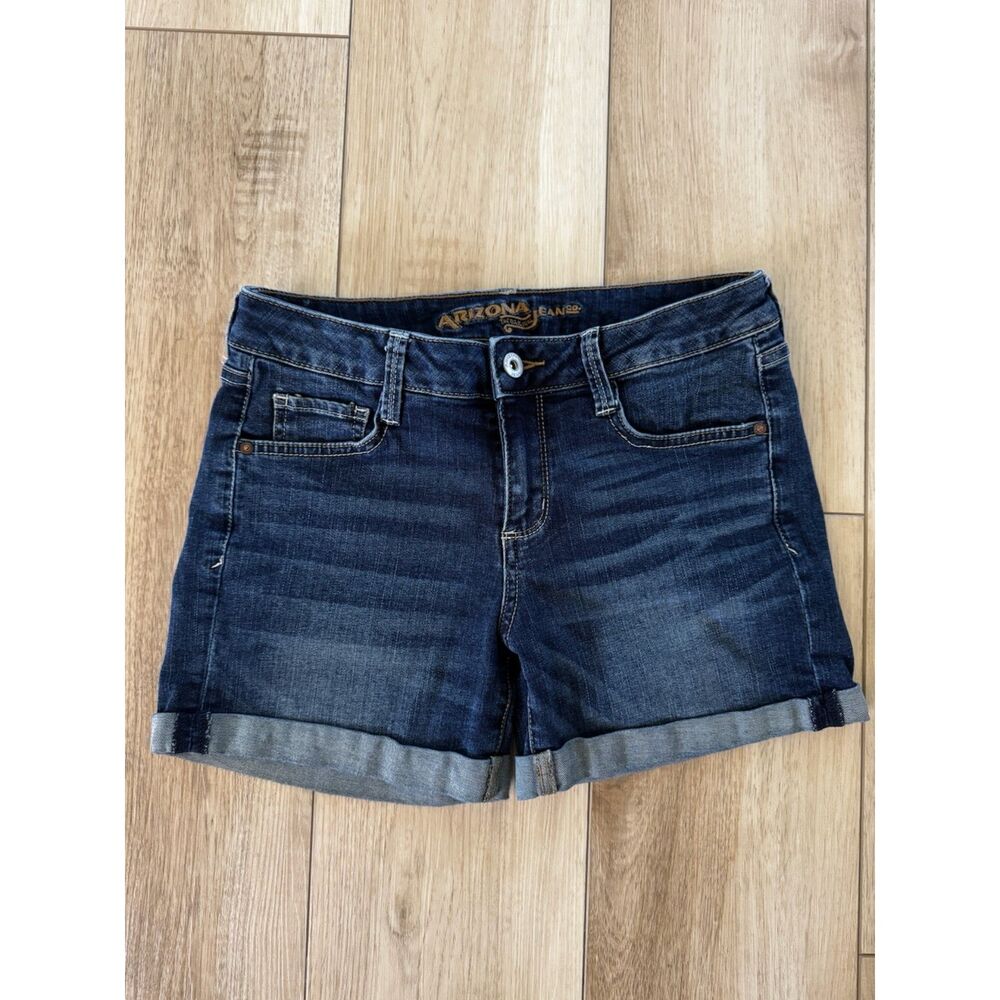 Arizona Dark Wash Denim Jean Shorts Women/Juniors Size 5 Cuffed Low Rise Casual